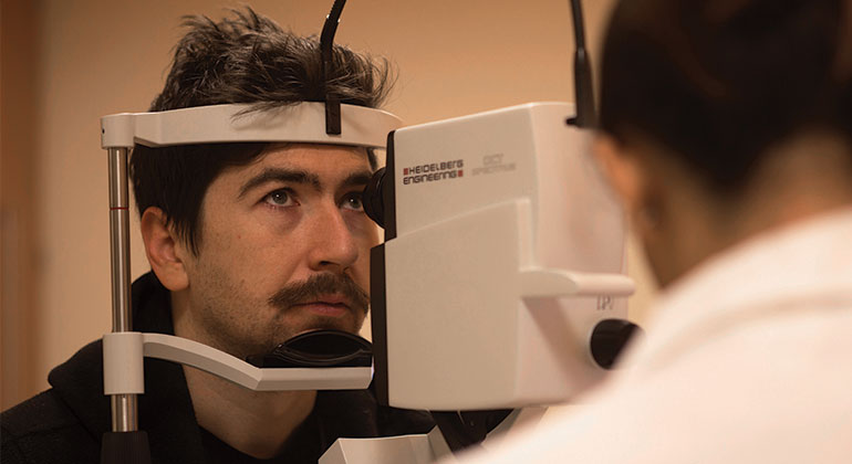 Patient visiting his eye doctor