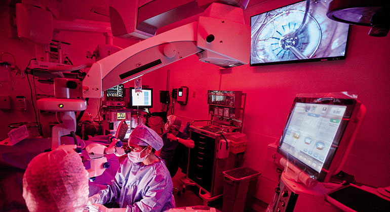 wide shot of simulated eye surgery