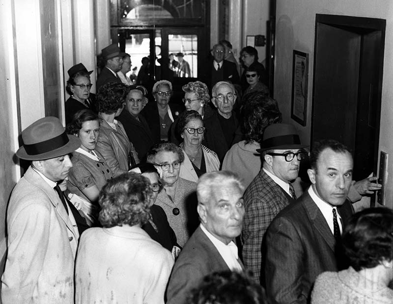 Crowd in hallway